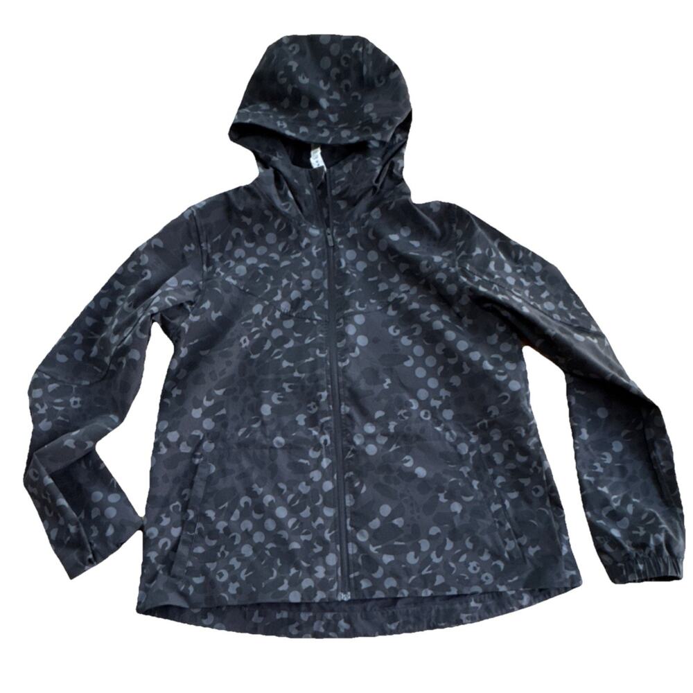 Lululemon Women's Hooded Windbreaker Jacket Black Gray Geometric Size 6